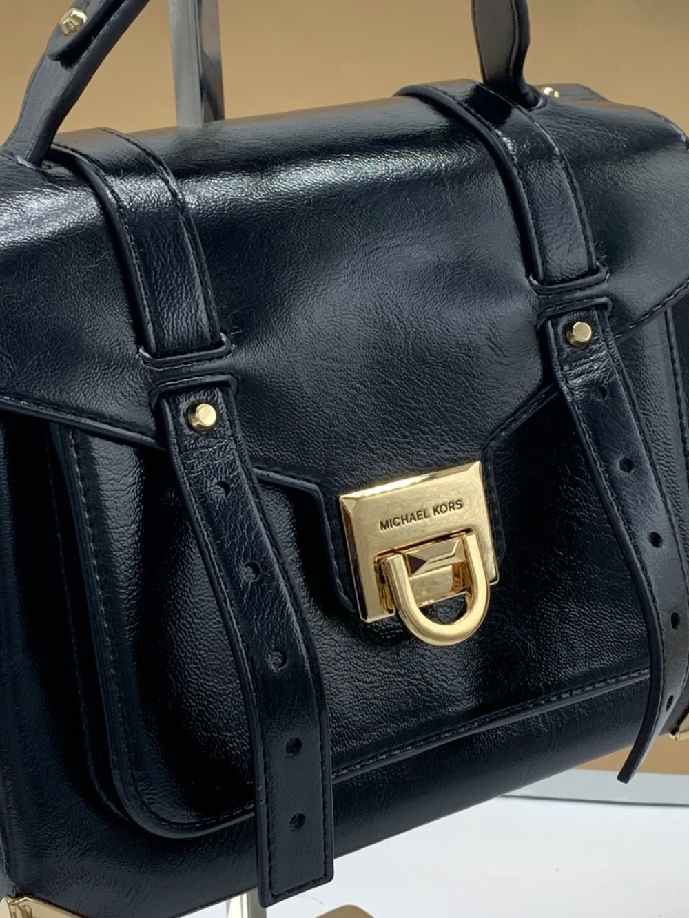 Michael kors Manhattan Medium Patent Faux Leather Satchel Black - Picture 3 of 15